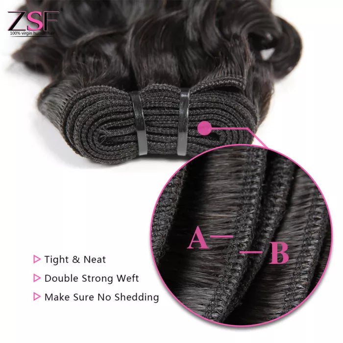ZSF Hair Deep Curly Virgin Hair 3Bundles With Lace Frontal Natural Black 8A Grade