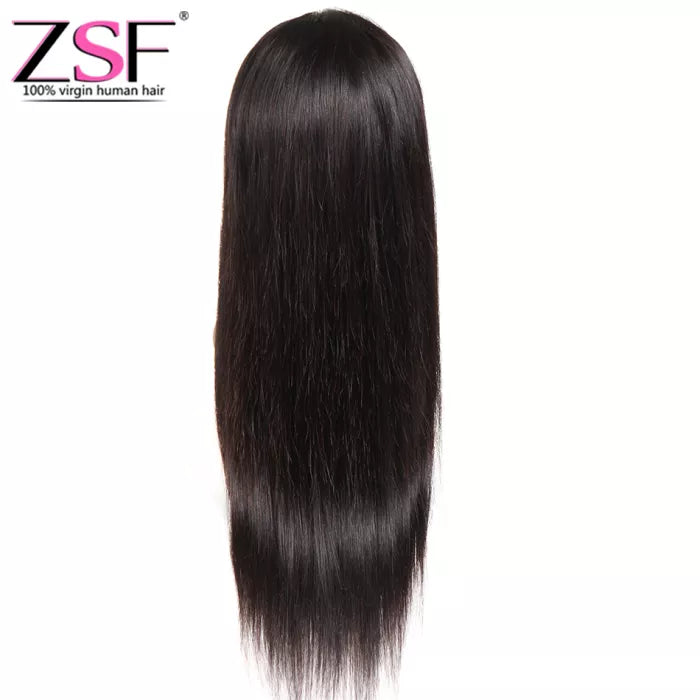ZSF Hair Straight Virgin Hair Full Lace Wig 150% Density Unprocessed Human Hair 1Piece Natural Black