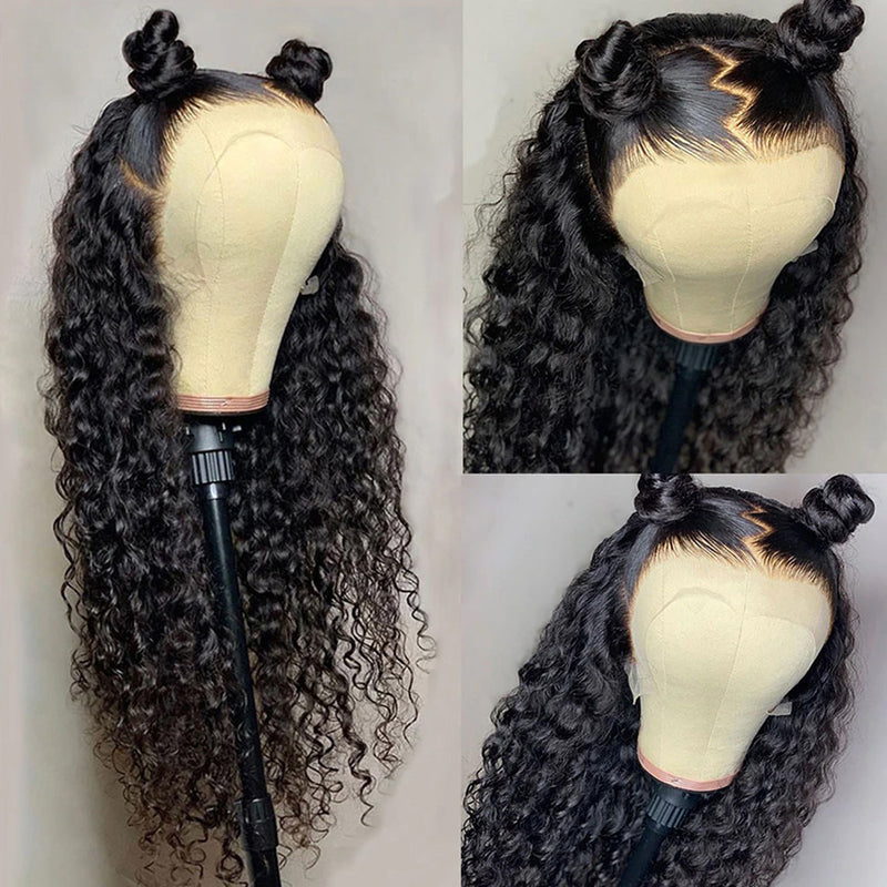 ZSF Deep Curly 13*6 HD Lace Frontal Wig Melted Skin Hair 1Piece Black Color