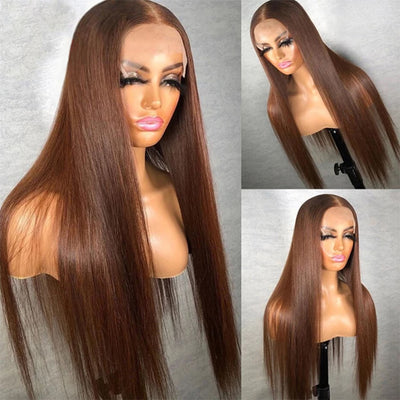 ZSF Chestnut Brown 4# Straight HD Lace Wig Color Wigs Human Hair