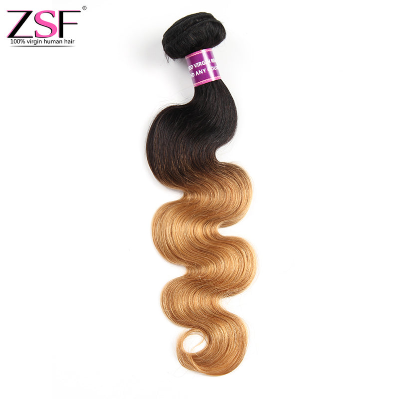 ZSF Hair 8A Grade Ombre Hair 1Bundle Brazilian Body Wave Hair Bundles Black Roots Hair Weave (1B 27