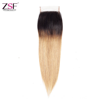 ZSF Hair 8A Grade Straight Human Hair 4x4 Lace Closure Ombre Color 1Piece (1b 27#)