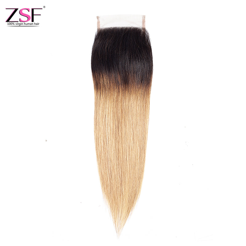 ZSF Hair 8A Grade Straight Human Hair 4x4 Lace Closure Ombre Color 1Piece (1b 27