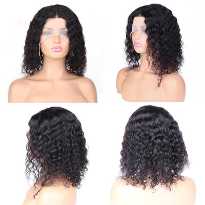 ZSF Hair Bob Lace Wig Brazilian Water Wave Virgin Hair Unprocessed Human Hair 1Piece Short Curly Wigs