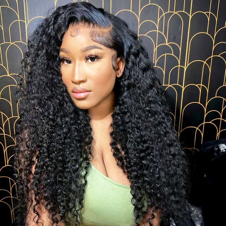 ベア ZSF Deep Curl 13*4 HD Lace Hair Wig Curly Black Wigs Natural Style